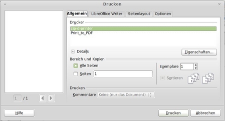 Screenshot: Drucken aus LibreOffice